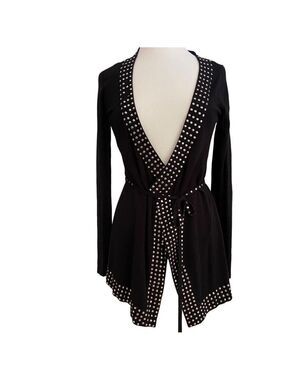 Danier Black Studded Cardigan With Belt Long Sleeve Open Front Womens XS